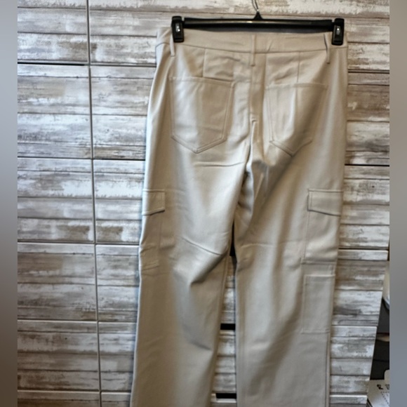 NWT. EXPRESS cream High Waisted Faux Leather Wide Leg Cargo pants in size 14 - Picture 3 of 9